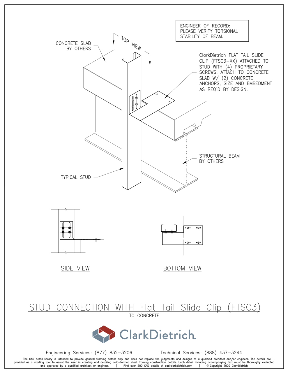 Stud Connection Bypass Flat Tail FTSC3 to Concrete Slab