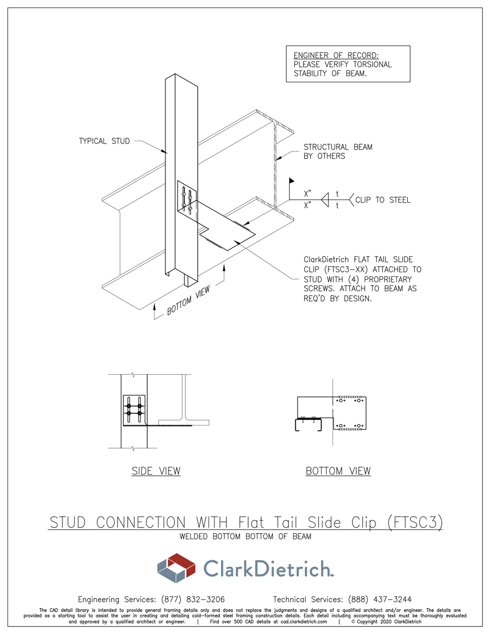 Stud_Connection Bypass Flat Tail_FTSC3 Welded Bottom of Beam