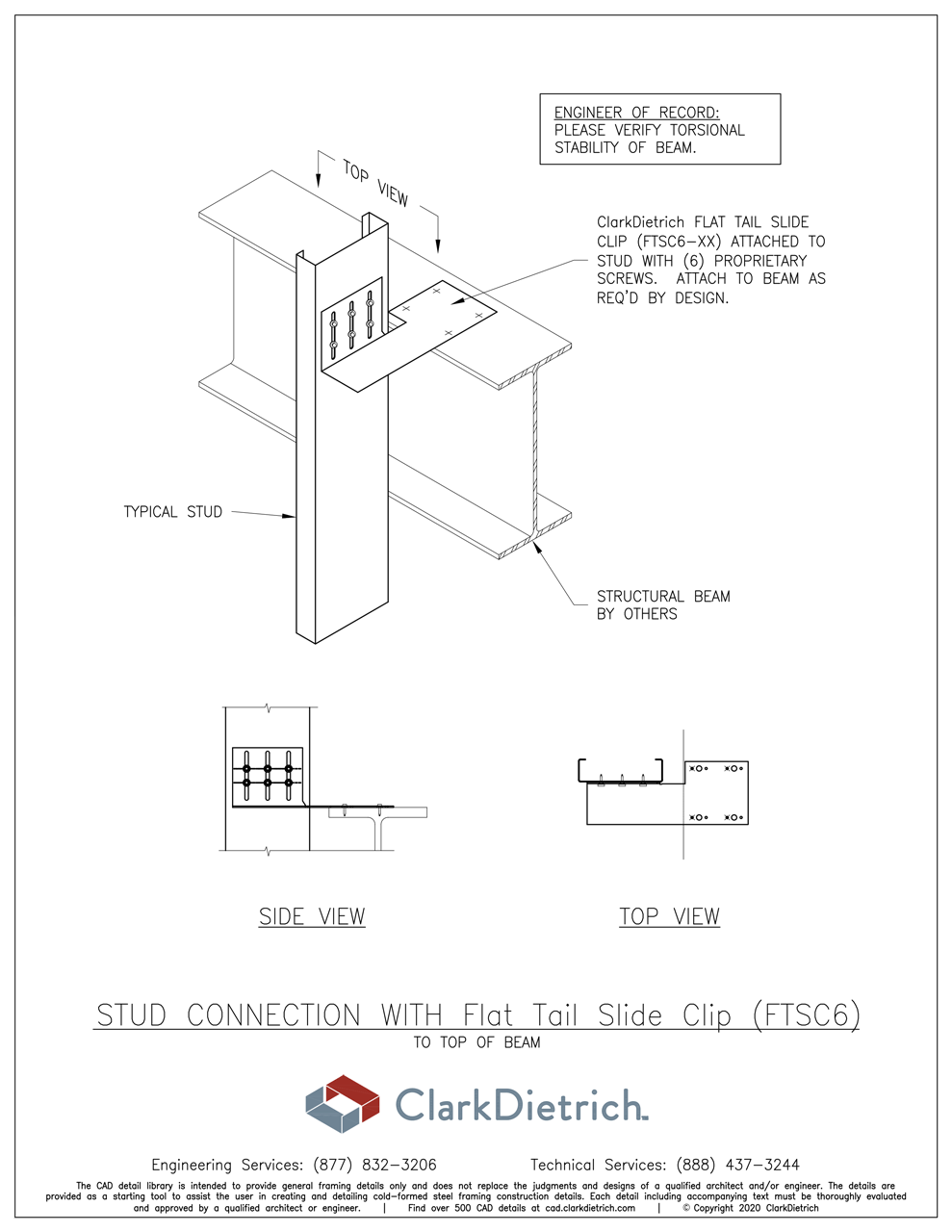 Stud Connection Bypass Flat Tail FTSC6 Top of Beam