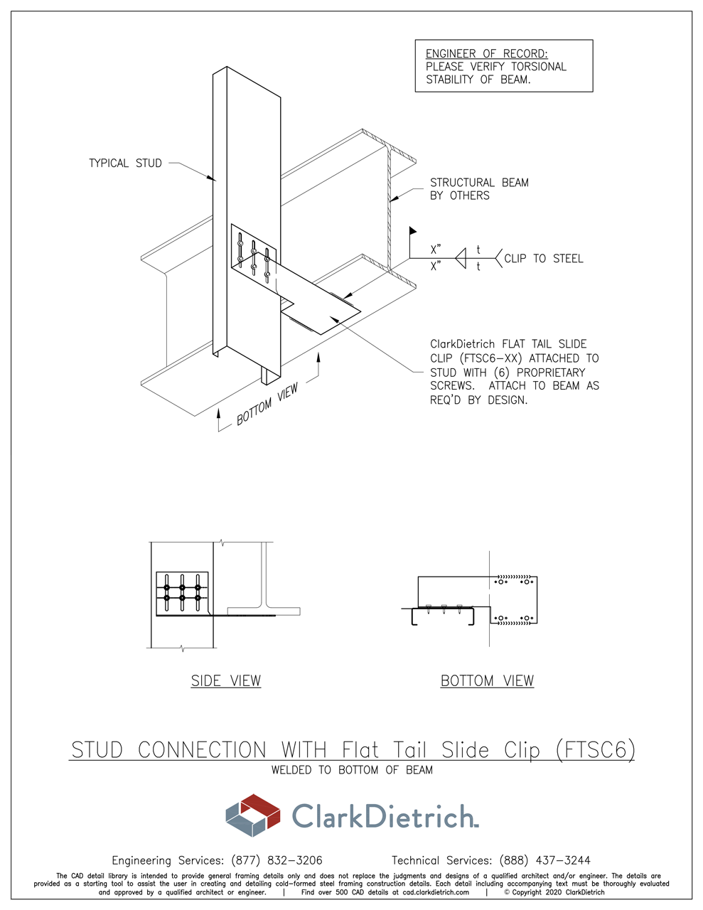 Stud Connection Bypass Flat Tail FTSC6 welded Bottom of Beam