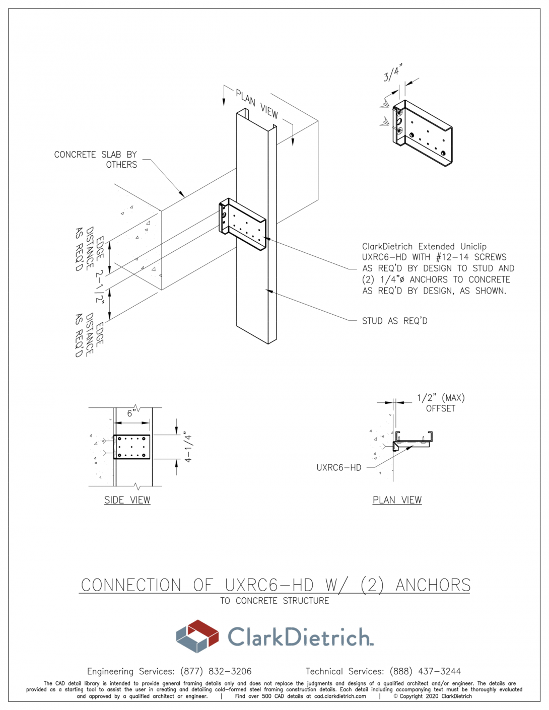 Stud Connection Rigid Uni-Clip HD to Slab (2) Anchors
