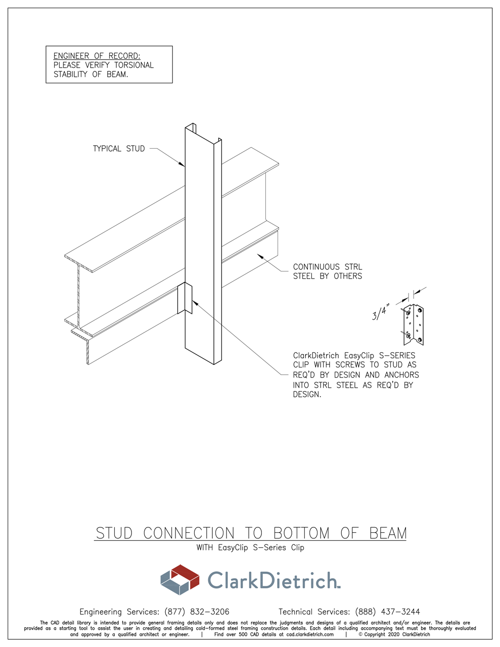 Stud Connection With S-Series Clip Bottom Of Beam