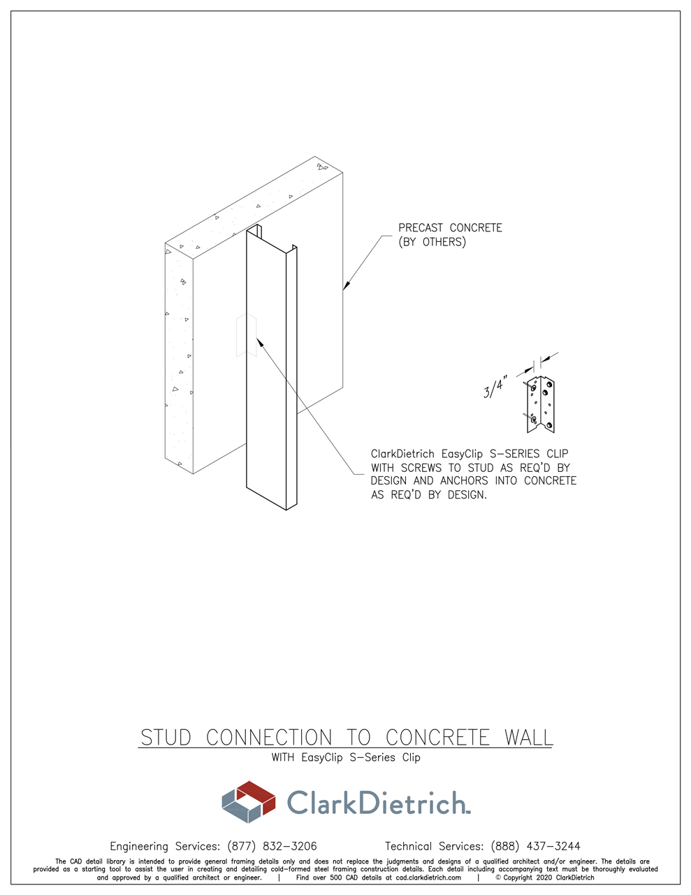 Stud Connection With S-Series Clip To Concrete Wall